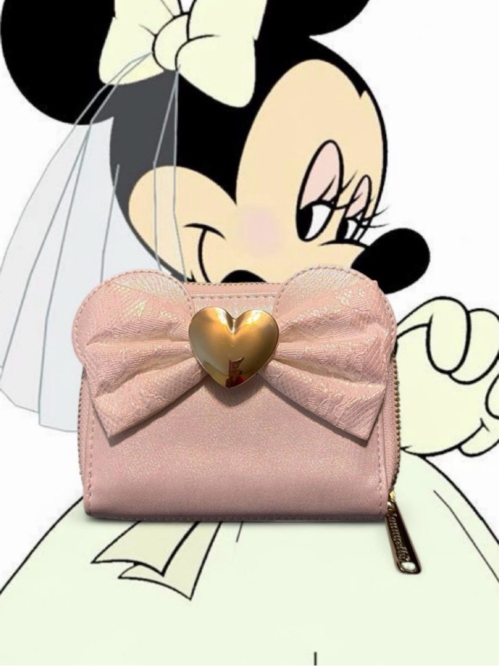 Loungefly white Bow Minnie Mouse wedding collection Zip Wallet